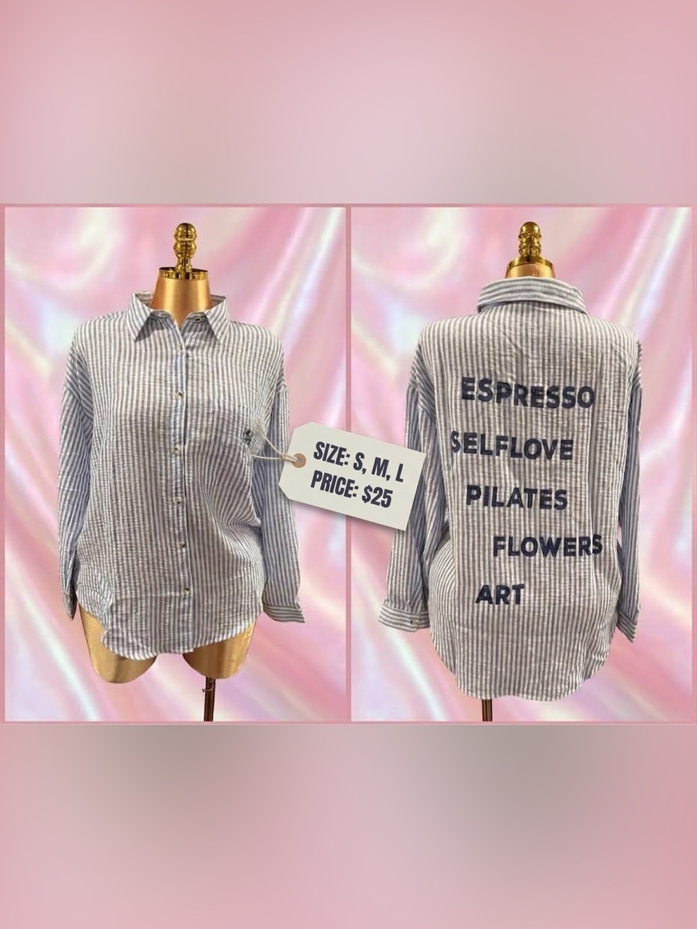 Blue and white Striped Button-Up Shirt